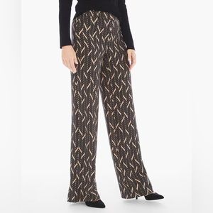 Chico’s Women’s Black & Tan Elevated Miter-Print Wide-Leg Pants Size 0 (Small)